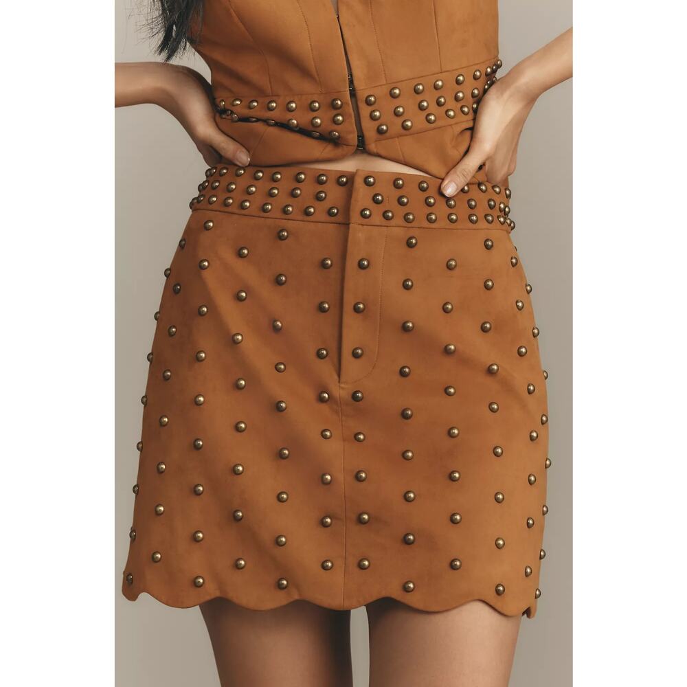 NWT Anthropologie Mare Mare Faux Suede Rivet Trim Studded Mini Skirt Small